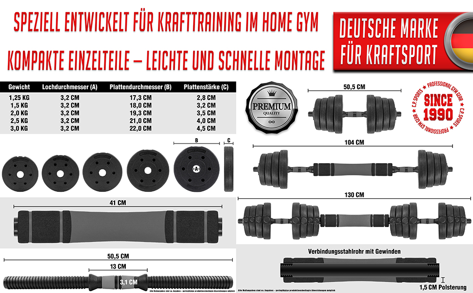 Набір гантелей та штанги C.P. Sports 2-в-1 (20/30/40 кг) для силових тренувань, фітнесу та домашнього спортзалу