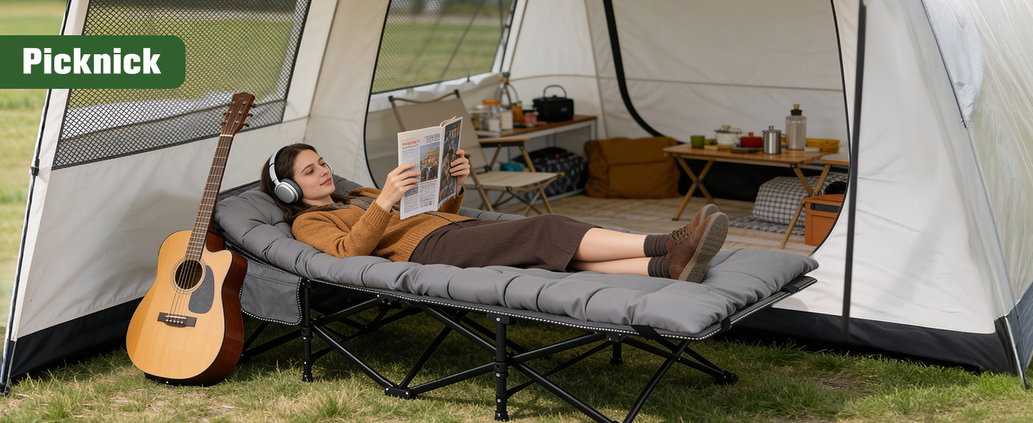 Розкладне ліжко Sekey для кемпінгу XXL, 190 x 71 x 35 см: міцний каркас зі сталі, якісна тканина Oxford, з матрацом, ідеально для гостей, кемпінгу та саду