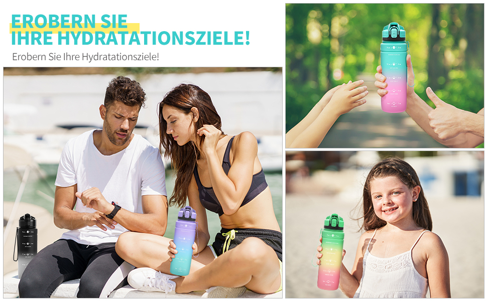 Дитяча спортивна пляшка для води Zounich 500 мл, тритан, BPA-free, для школи і велоспорту, герметична, підходить для газованої води, можна мити в посудомийній машині, смарагдово-фіолетовий градієнт