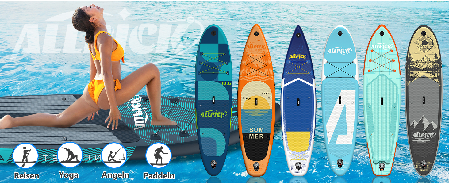 Надувний SUP Борд ALLPICK Premium: Комплект для SUP-бордингу з аксесуарами, тримачем для камери, регульованим веслом, 180 кг, преміум-зелений