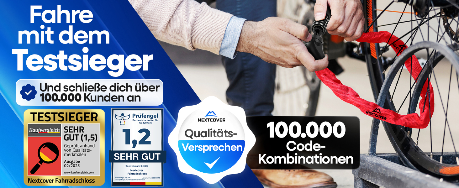 NEXTCOVER LockOne: надійне велозамкa з ключем - висока безпека, міцна ланцюгова конструкція, 3 ключі (відбиваючий, кодовий замок)