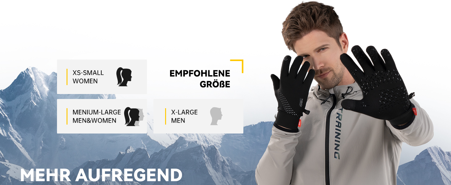 Рукавички PUIOU для чоловіків та жінок, зимові, теплі, для їзди на велосипеді, спортивні, сенсорні, чорні (XL)