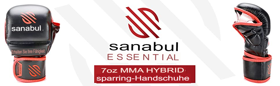 Рукавички для MMA Sanabul Essential 7oz Чорно-срібні (L-XL) - для спарингу та тренувань