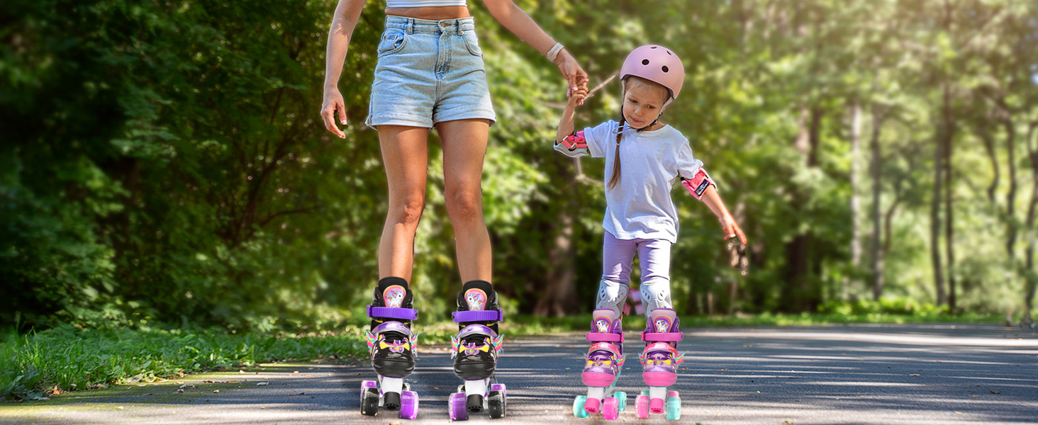 Дитячі ролики Єдиноріг для дівчаток та хлопчиків, регульовані розміри, світлові колеса, ролики-човники для початківців, фіолетовий колір