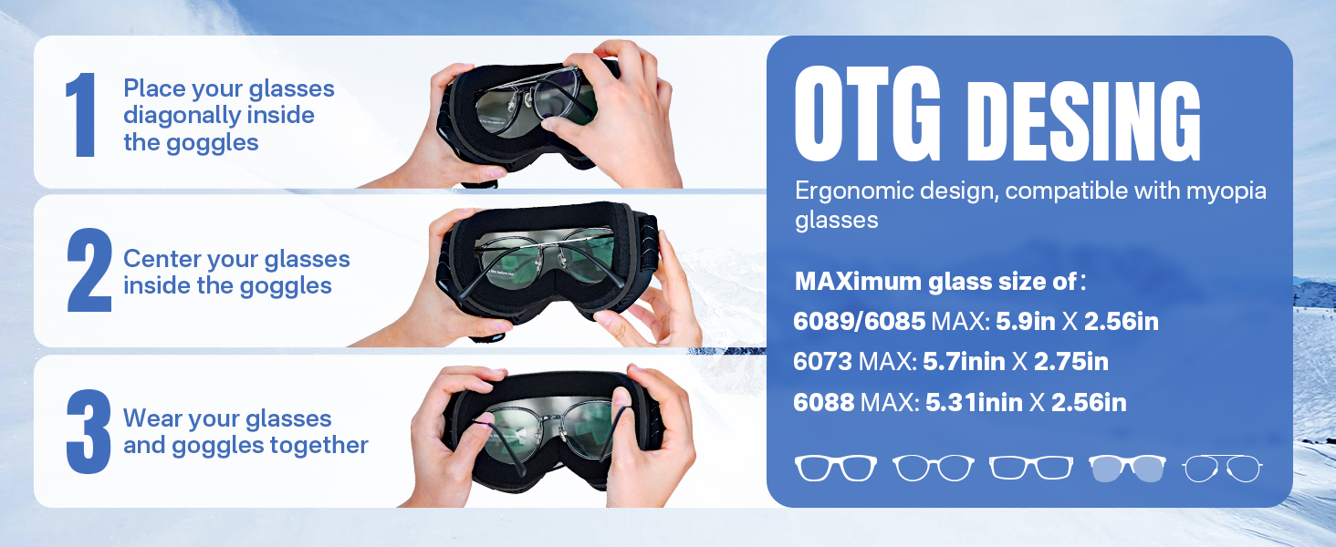 Очки для сноуборда OTG: мужские и женские, магнитные, антизапотевающие, 100% UV-защита, черные и синие