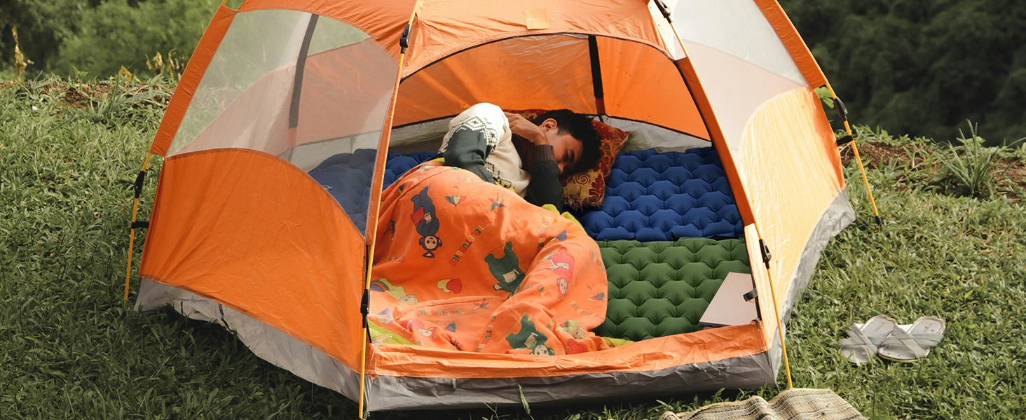 Килимок для кемпінгу Ciskotu самонадувний 8 см з подушкою. Підходить для кемпінгу, піших прогулянок та подорожей. (Синій+Сірий)