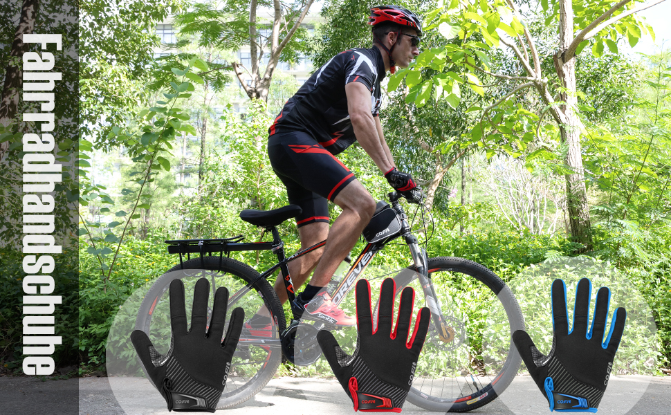 Велосипедні рукавички COFIT з повним пальцем з підтримкою сенсорного екрану для чоловіків та жінок – дихаючі, амортизуючі рукавички для велосипеда з гелевою підкладкою та неслизьким зчепленням для MTB та шосе 7. Повністю пальцеві, світло-блакитні, розмір M