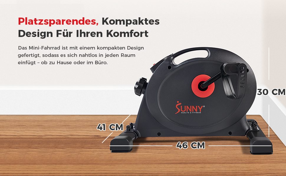 Магнітний міні-велотренажер Sunny Health & Fitness Smart-Heimtrainer: підстольний педальний тренажер для літніх людей та кардіо-тренувань вдома, темно-сірий