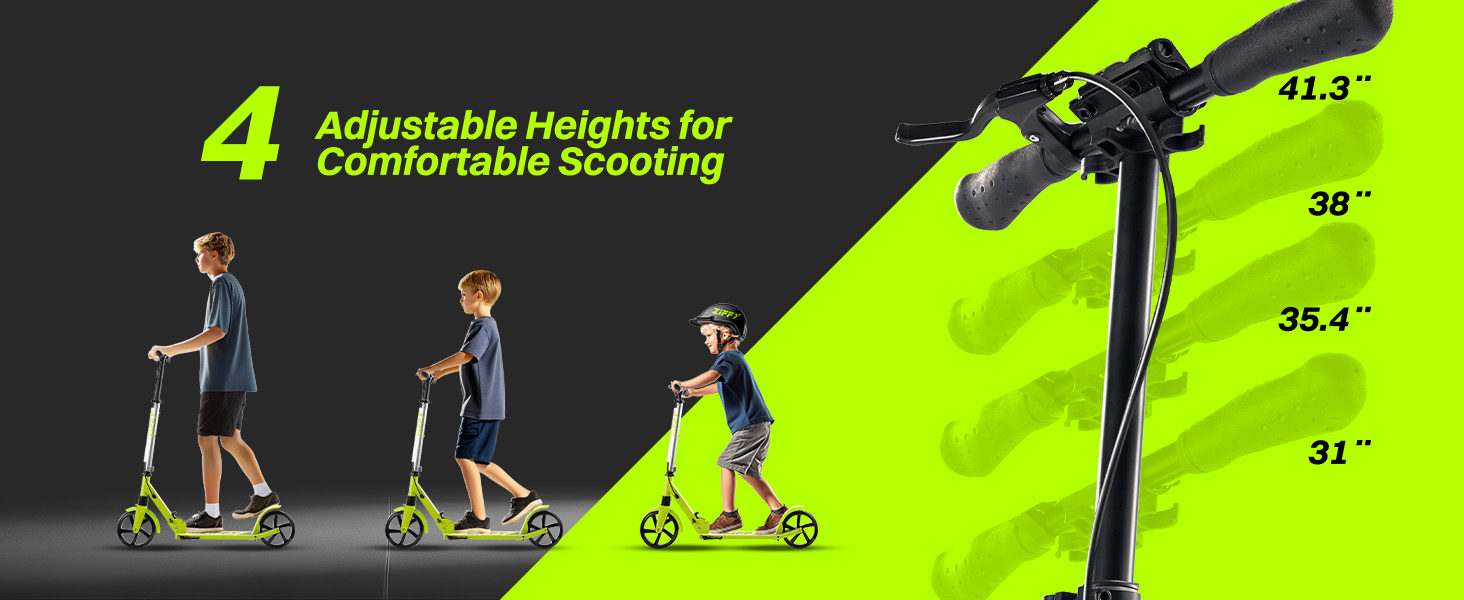 Тролетер ZIFFY для дітей та дорослих, 6-12 років, чорно-зелено-фіолетовий, колеса 200 мм, підшипники ABEC-9, амортизація, складний алюмінієвий каркас, регульований кермо 79-106 см, ручне гальмо, вантажопідйомність до 118 кг