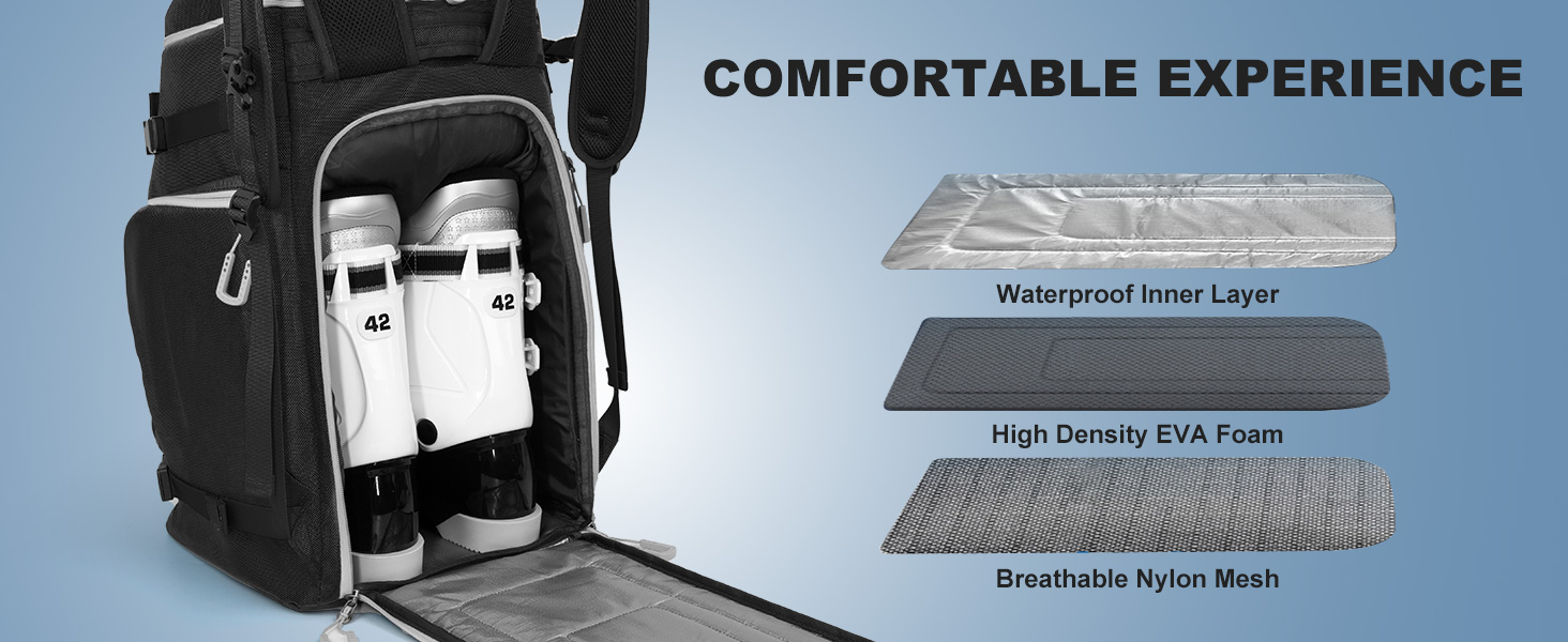 Сумка для лижних черевиків з відділенням для шолома, 65L, рюкзак для лиж, водонепроникна сумка для лиж, для лижних черевиків, ковзанів, лижних окулярів, сноуборду, лижних рукавичок, блакитна