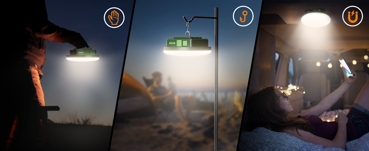 Eventek Кемпінговий ліхтар 12000mAh, 4000LM, LED, 4 режими, магнітний, IPX5, вологостійкий, перезаряджається. Ідеально для кемпінгу, намету, походу, аварійного освітлення. Зручний дизайн-ліхтар.