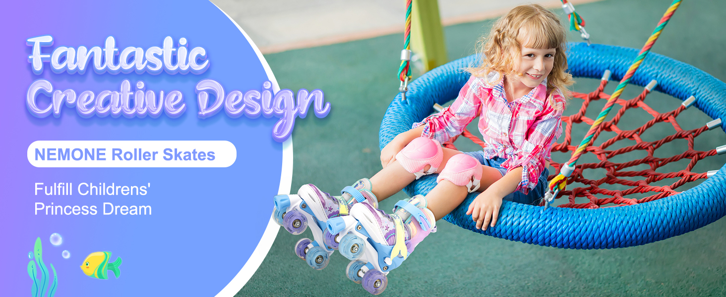 Роликові ковзани Nemone для дівчаток, розміри 37-39 EU, блакитний/фіолетовий, для катання в приміщенні та на вулиці