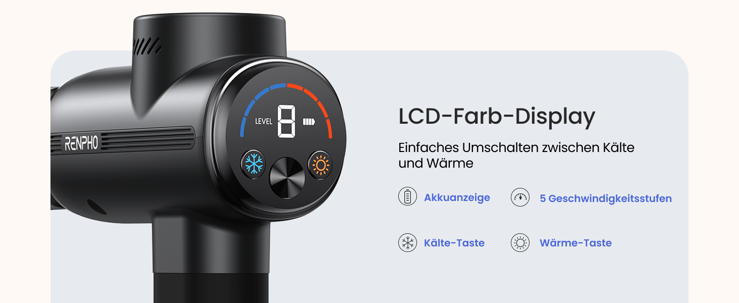 Масажер RENPHO Active Thermacool 2 з підігрівом та охолодженням, 5 швидкостей, 5 насадок, для м'язової терапії