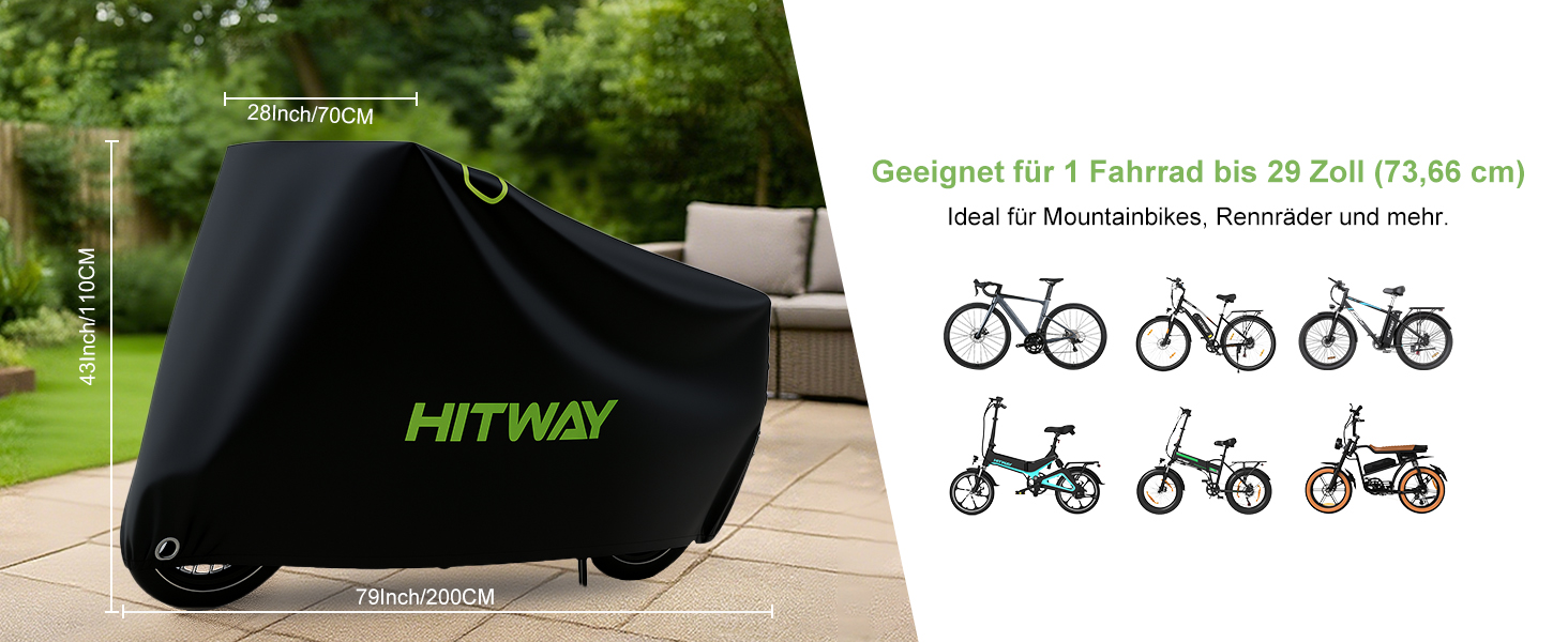 Чохол для велосипеда HITWAY, водонепроникний, 420D, захист від УФ-променів, пилу та дощу, з отвором для замка та кишенею, для електровелосипедів до 29 дюймів, чорний