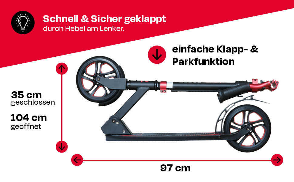 Алюмінієвий самокат S1 / S2 – регульований по висоті, ABEC 7 (червоний, Scooter S 1 Pro)