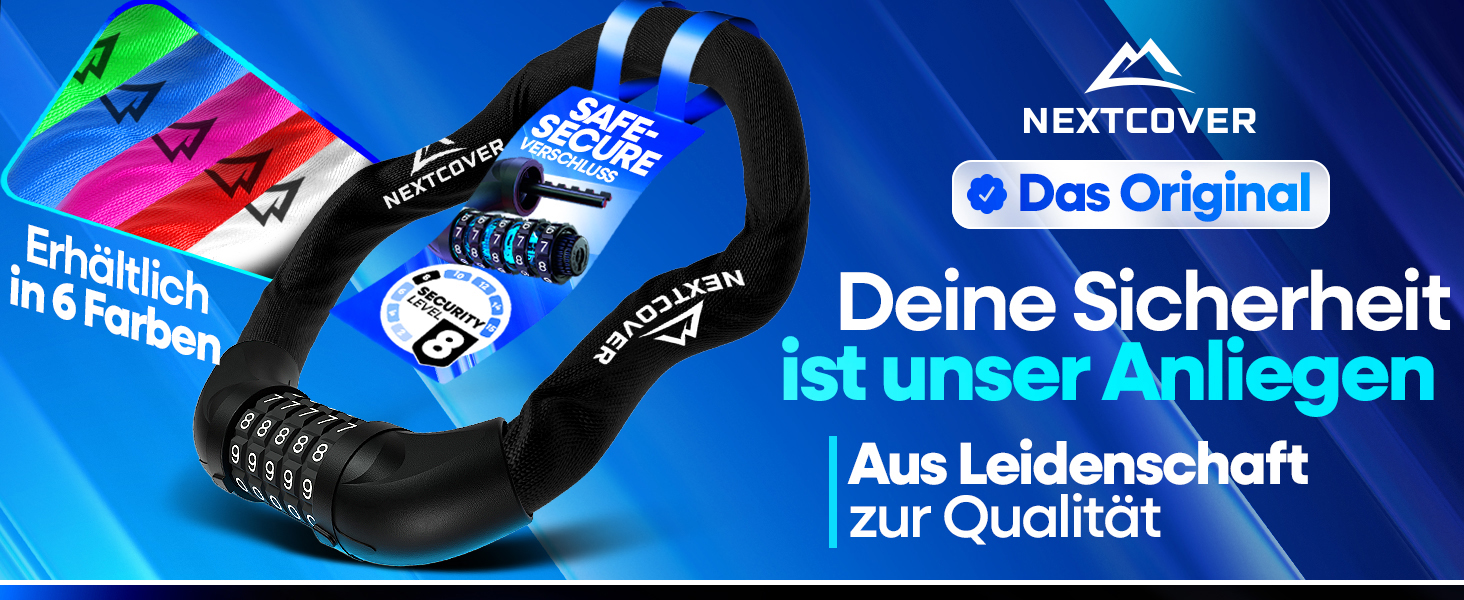 NEXTCOVER LockOne: надійне велозамкa з ключем - висока безпека, міцна ланцюгова конструкція, 3 ключі (відбиваючий, кодовий замок)