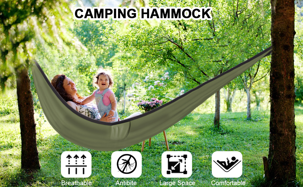 Гамак для відпочинку на відкритому повітрі Uphitnis з москітною сіткою, 272 кг вантажопідйомність, дихаючий, ультралегкий, нейлон, для кемпінгу та подорожей, оливковий колір