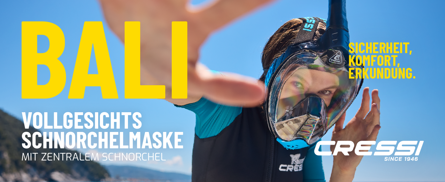 Маска Cressi Bali для снорклінгу Full Face з кріпленням для камери - 100% силікон, чорно-сіра, S/M