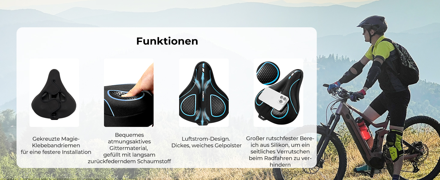 Накидка на сидіння велосипедне, гелеве, ергономічне, з дощем, для жінок та чоловіків (блакитне, широке)