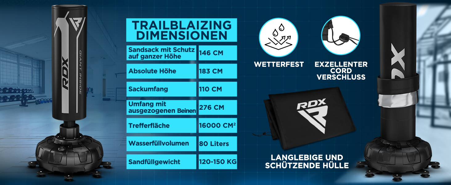 Боксерський мішок стоячий RDX 6FT, 330LB, комплект з рукавичками та покриттям XXL, блакитний