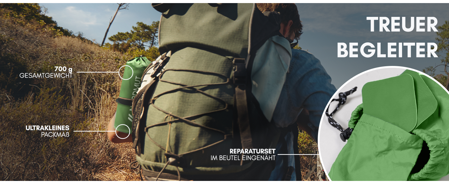 Каремат NORDMUT® Outdoor з ремкомплектом | Легкий туристичний килимок для кемпінгу та піших прогулянок - компактний, зелений