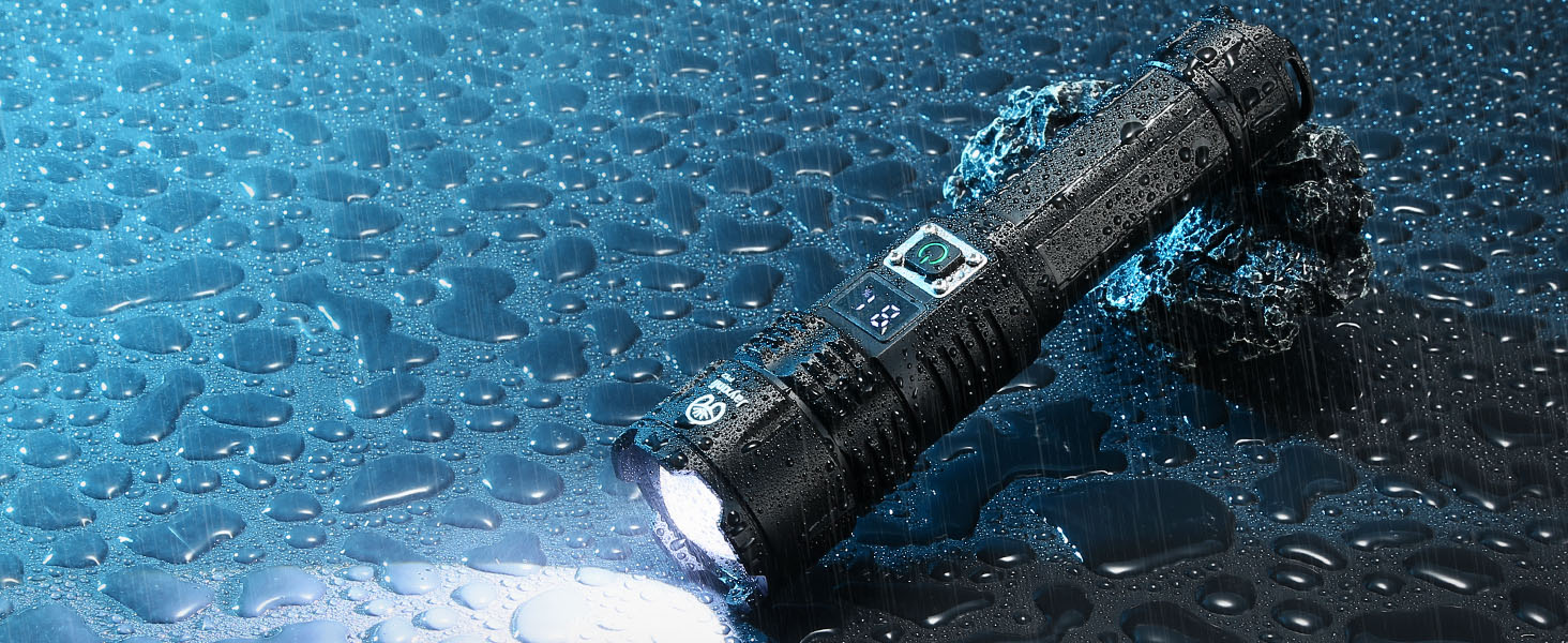 Ліхтар Jayxinli 500000 Люмен, акумуляторний, надпотужний, з регулюванням фокусу, 3 режими, тактичний, для кемпінгу, надзвичайних ситуацій та повсякденного використання, чорний