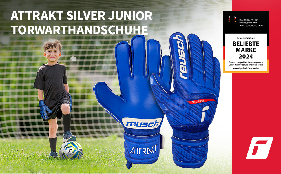 Воротарські рукавички Reusch Attrakt Silver Junior для дітей | Розміри 3-8 | Сріблястий латекс для ідеального зчеплення | Ергономічний дизайн для маленьких рук | Міцні для тренувань та гри