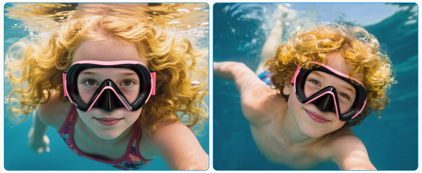 Дитячі маски для снорклінгу Kinder з трубкою, 180° панорама, HD, проти запотівання, для дітей 4-16 років (Рожева)