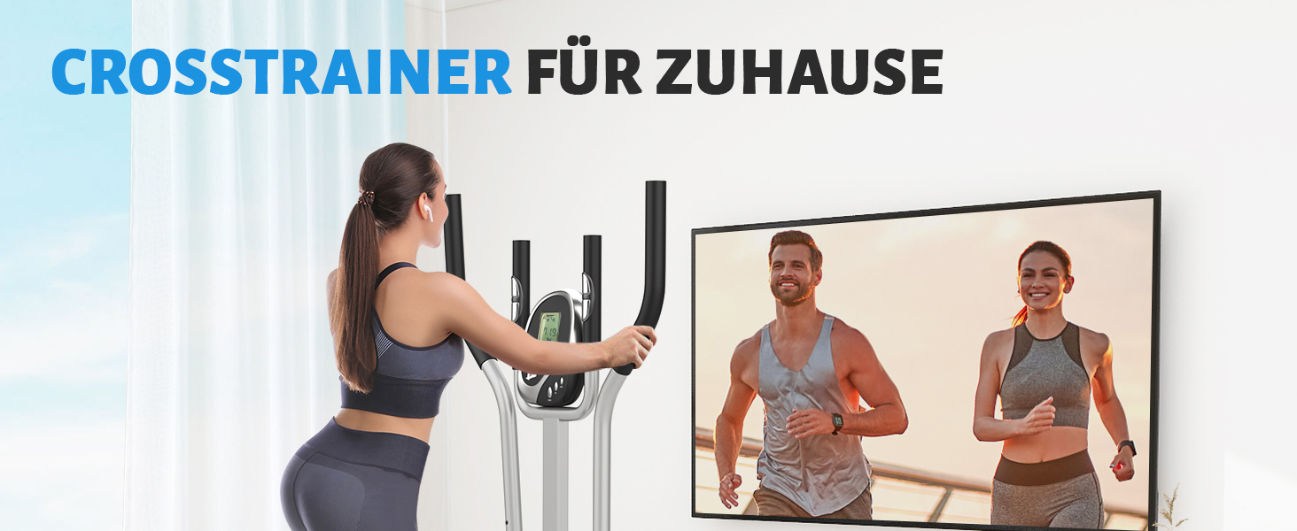 Еліптичний тренажер 2 в 1 для дому: крос-тренажер та фітнес-степер з LCD-монітором та регулюванням навантаження (срібний)