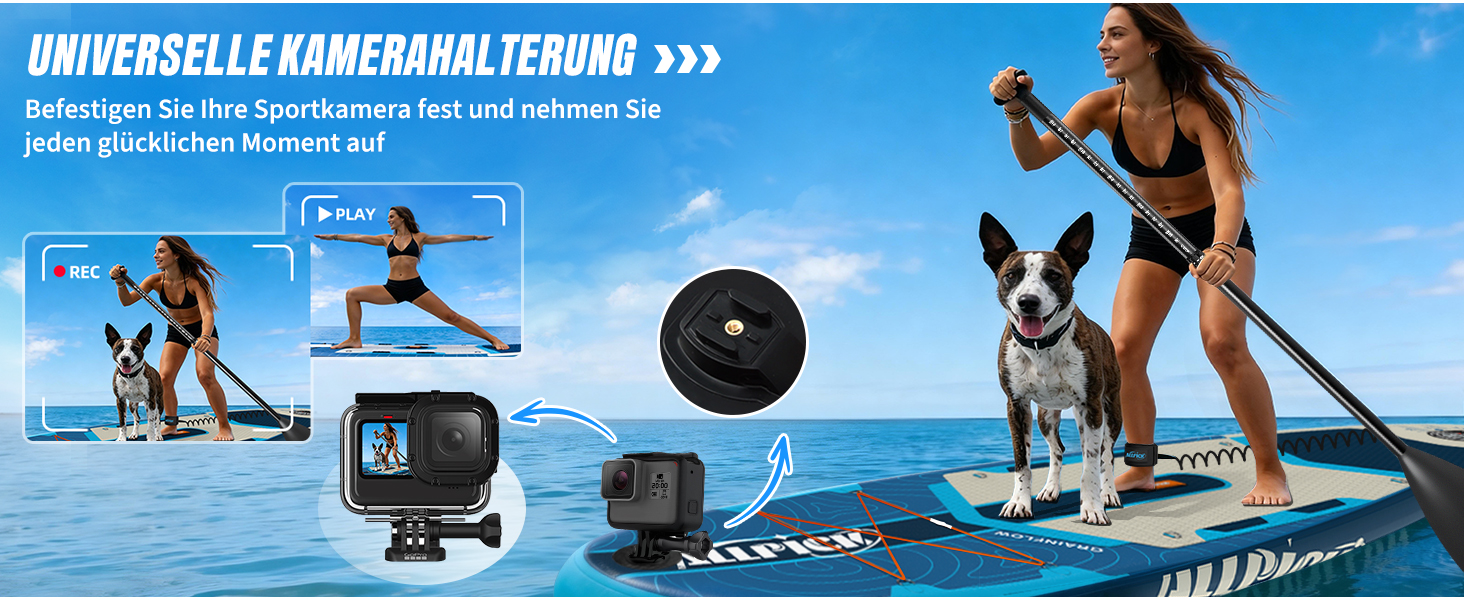 Надувний SUP-борд ALLPICK Premium з аксесуарами, тримачем для камери, регульованим веслом, для початківців та досвідчених, 200 кг, колір: Глибокий синій