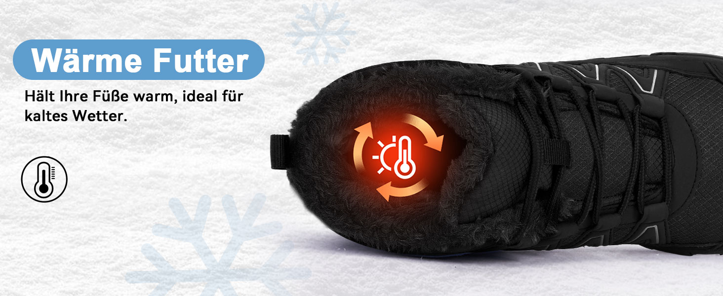 Зимові шкарпетки-черевики Ruyi для жінок та чоловіків, тепла підкладка, водонепроникні, для трейлраннінгу, комфортні зимові черевики з широкою передньою частиною, чорний, 42 EU