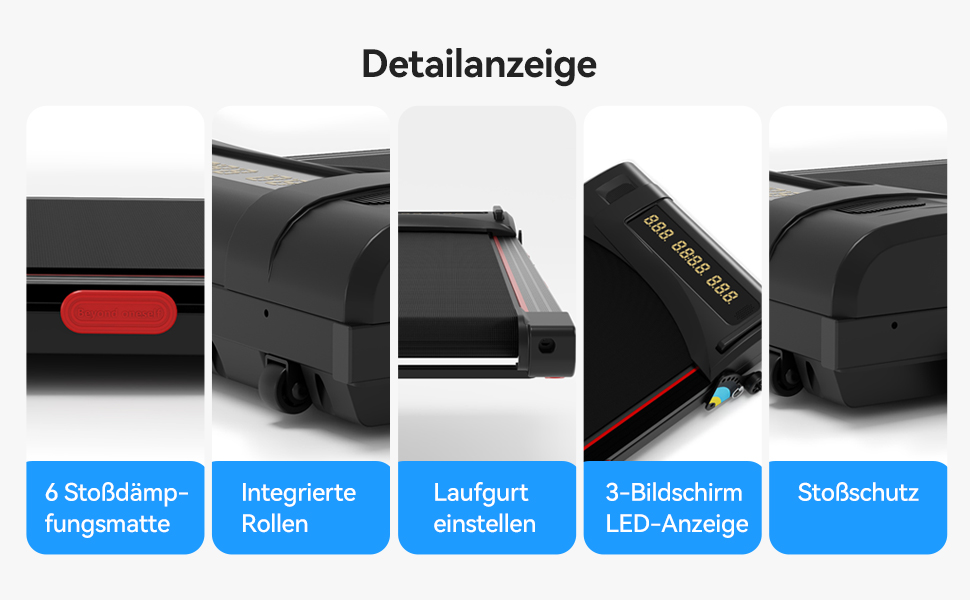 Біговий тренажер Revfit для дому та офісу – Walking Pad 2-в-1, тихий, 1–6 км/год, LED-дисплей з 3 екранами, керування через додаток та пульт, компактний дизайн