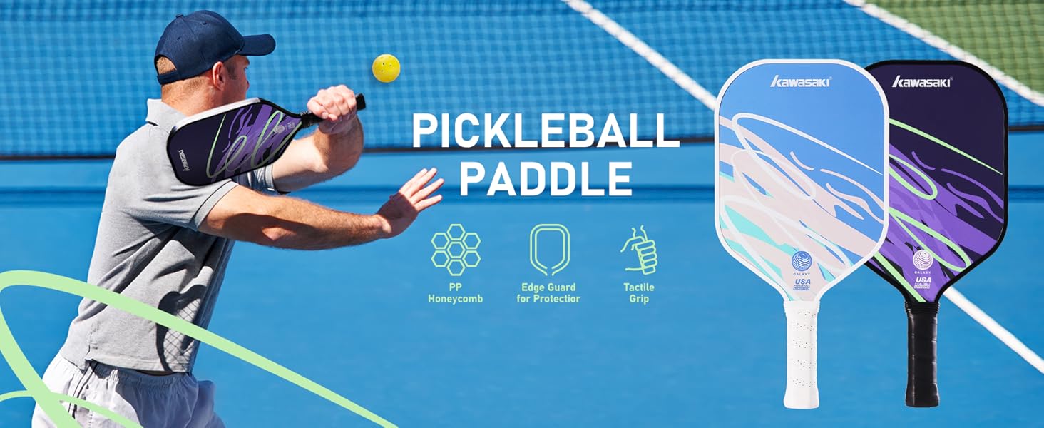 Паддл для піклболу Kawasaki Galaxy: легкий, скловолокно, 15 мм, чорно-фіолетовий