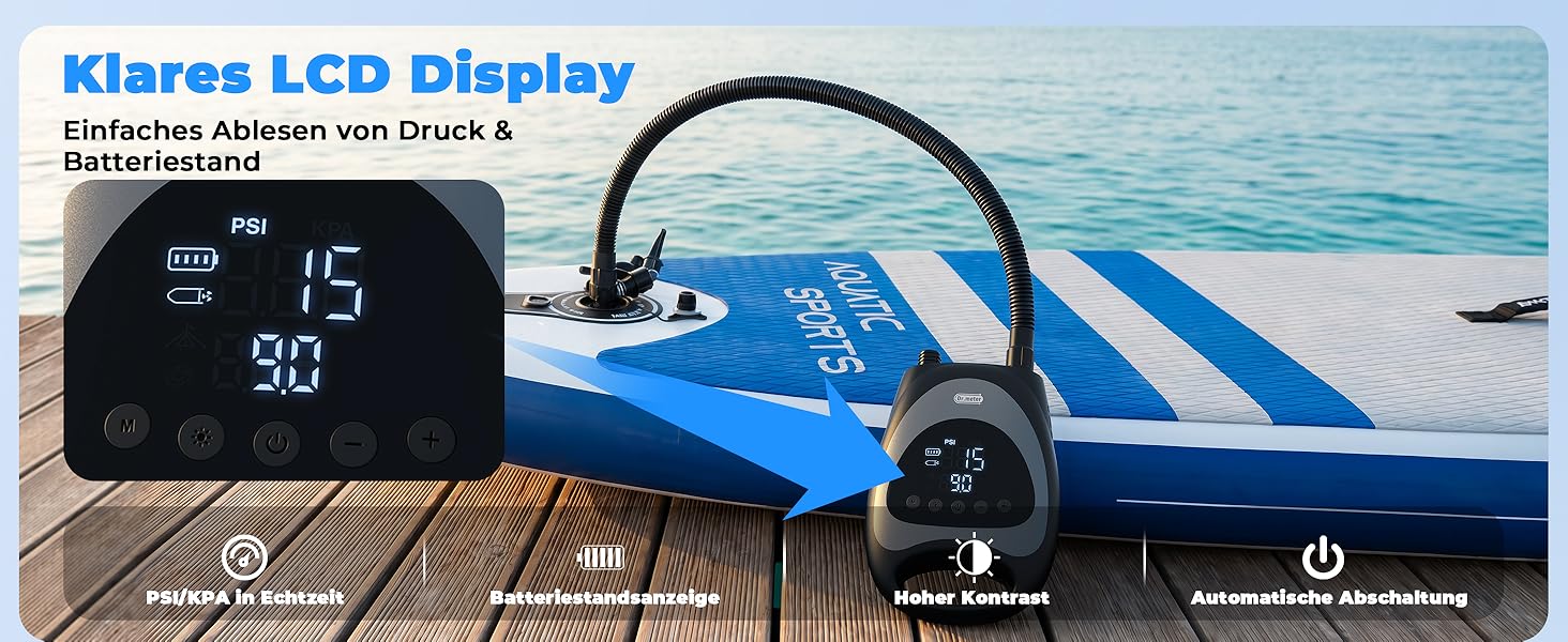 Насос електричний для SUP дощок Dr.meter 20 PSI з акумулятором 5200mAh, LED підсвіткою, для каяків, човнів, кайтсерфінгу