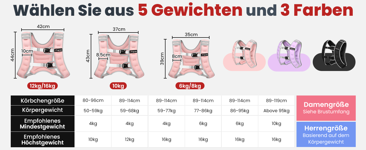 Вага для тренувань FraGraim, 6-16 кг з кишенею для телефону та світловідбиваючими смугами, для жінок та чоловіків. Ідеально для ходьби, силових тренувань, бігу, кардіо