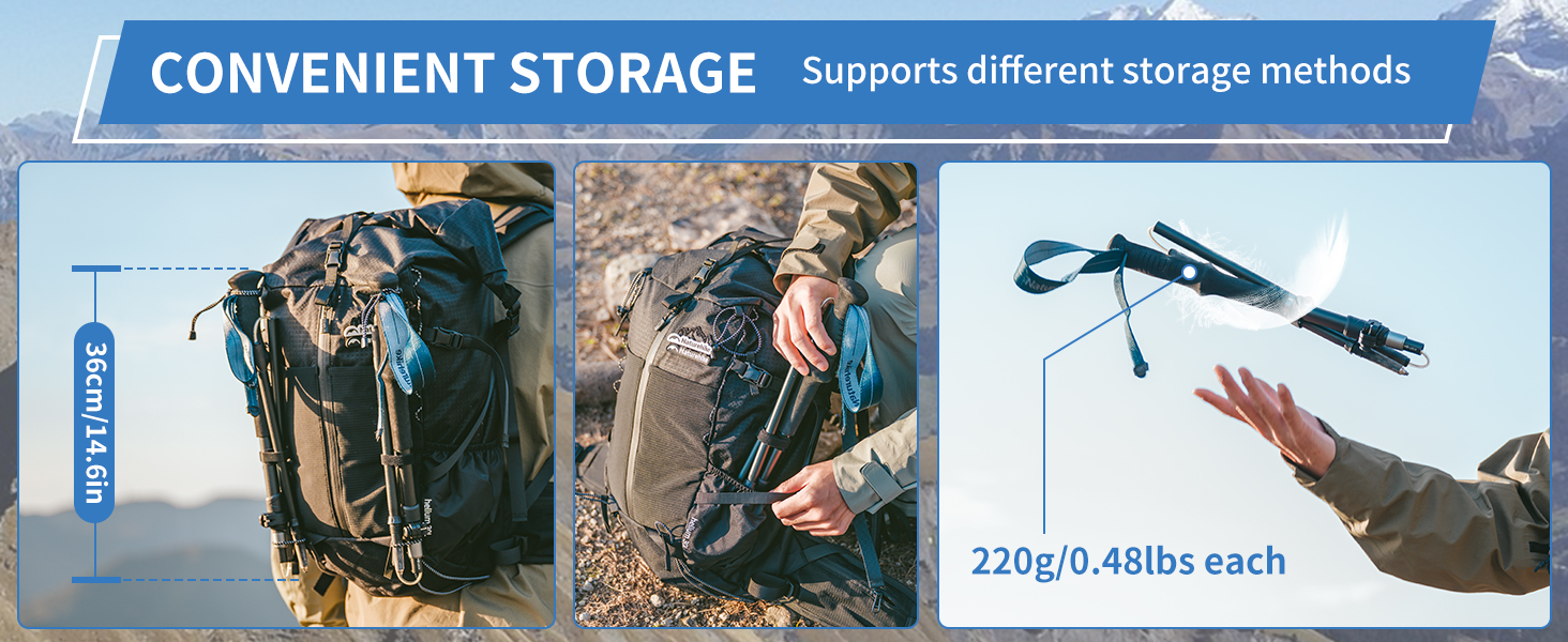 Трекінгові палиці Naturehike Ultraleicht - легкі складані палиці для піших прогулянок та трекінгу (115-135 см, алюміній 7075, чорний)