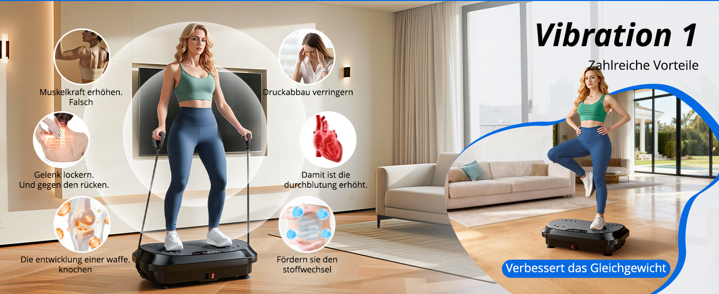 Вібраційна платформа для тренувань з Bluetooth-динаміками – 120 рівнів інтенсивності, для фітнесу вдома, лімфодренажу та формування тіла, чорна