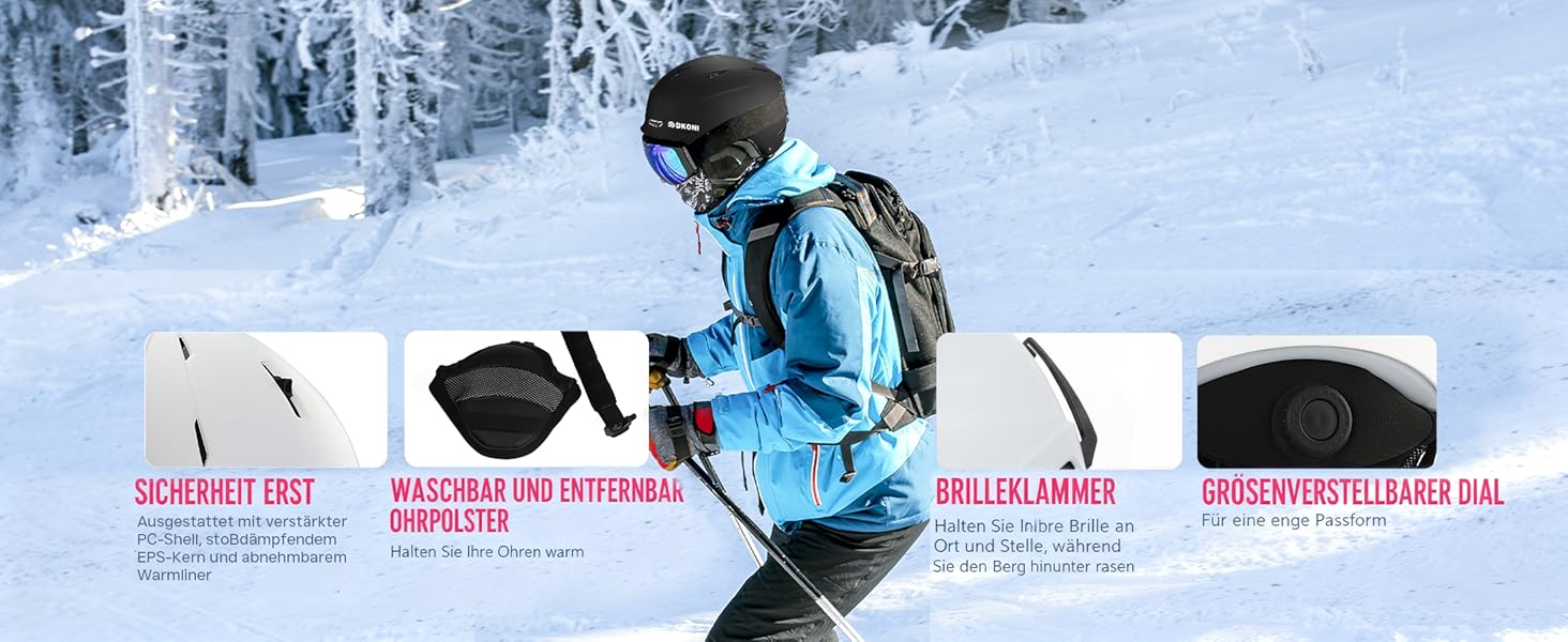 Шолом для сноуборду та гірськолижного спорту для чоловіків, жінок та дітей, регульований розмір, 3-рівнева вентиляція, міцна PC-оболонка з EPS-піною, розмір L (58-62 см)