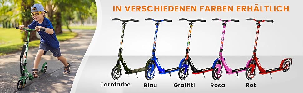 Міський ролер Hurtle Roller Kinder 10 років – складний, регульований по висоті 84–98 см, самокат для дітей та дорослих зі стійкою, з ремінком, до 100 кг, камуфляж