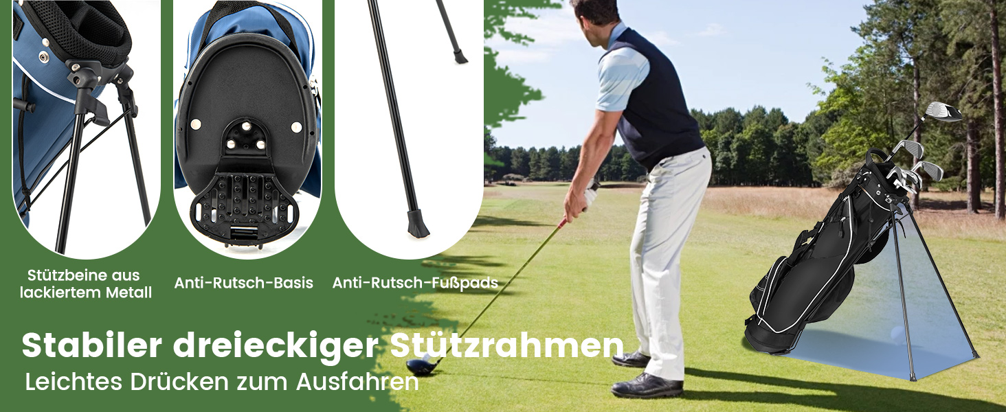 Чорна сумка для гольфу COSTWAY з підставкою, водонепроникною кришкою та 4 відділеннями, легка переносна сумка з відділенням для головок та ременем, для жінок та чоловіків