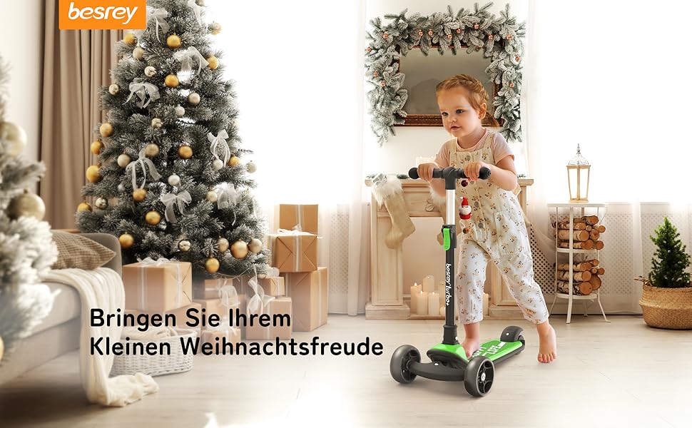 Дитячий трюковий самокат Besrey з великими колесами, світлодіодами та регульованою висотою, для хлопчиків та дівчаток 3-8 років (зелений)