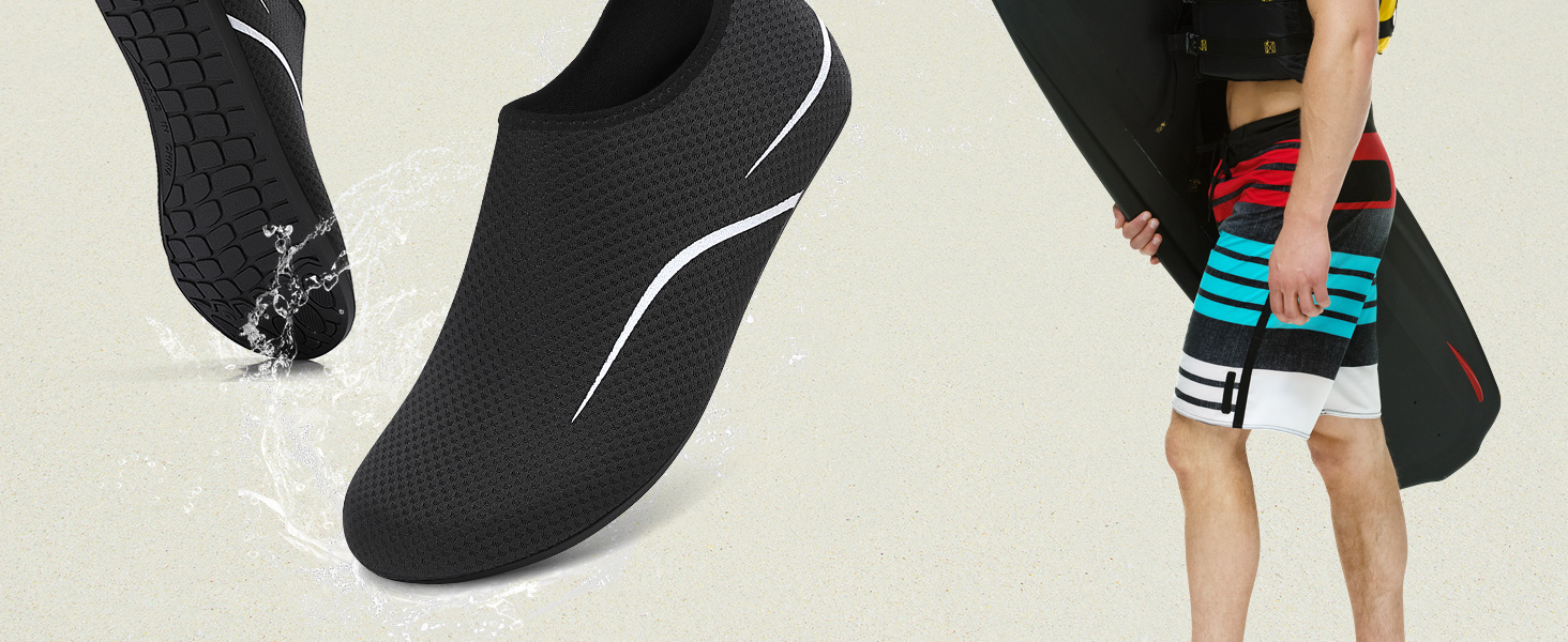 Чоловічі та жіночі водяні черевики для плавання, серфінгу та відпочинку на пляжі. Дихаючі, швидковисихаючі, унісекс, розмір 39 EU, чорний колір.