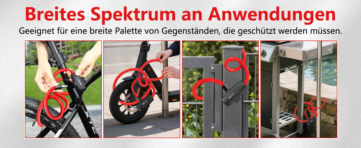 Замок для велосипеда 120см/12мм, високий рівень безпеки, кабельне spiralkabelschloss, 2 ключі, захист від крадіжки для велосипеда, триколісного велосипеда, мотоцикла, скутера (червоний)