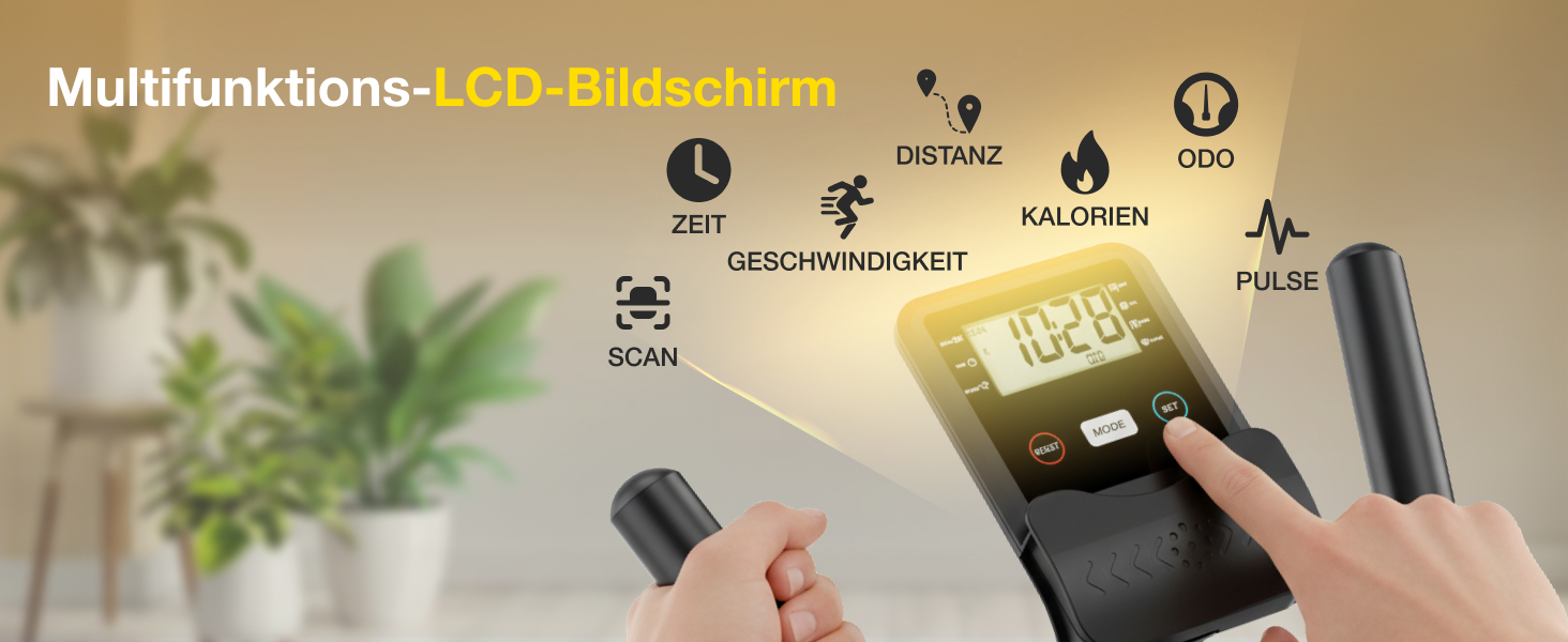 Ергометр для дому з магнітною гальмом, датчиками пульсу та LCD-дисплеєм, 15 рівнів опору, з підніжкою для спини, для людей похилого віку. Міцна конструкція, декілька налаштувань, колір горіх.