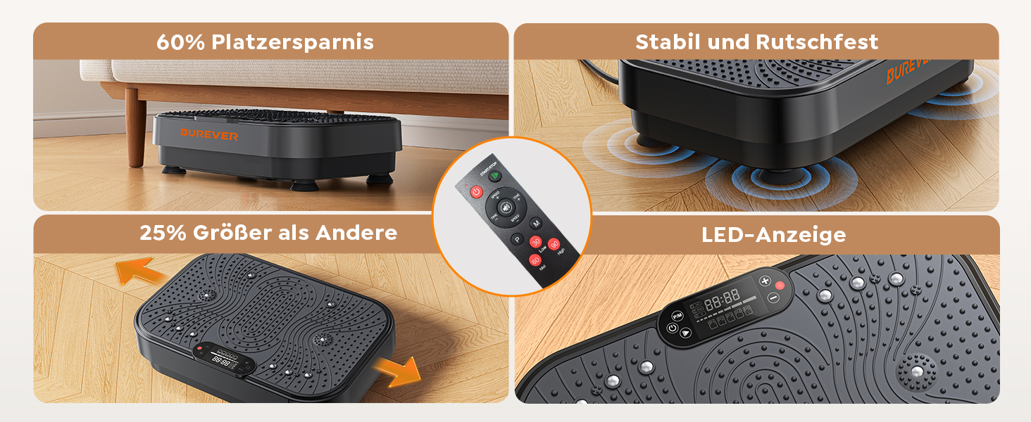 Платформа вібраційна Burever 150W з пультом, 99 рівнів інтенсивності, 5 програм, для масажу ніг, тренувань та формування м'язів