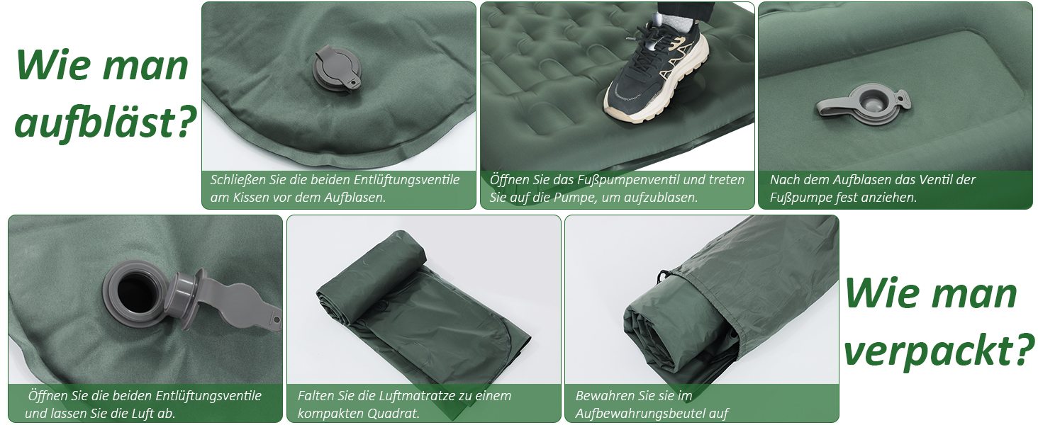 Кемпінговий килимок Jaztral самонадувний 2025, 12 см, посилена структура, насос, подушка 16 см, стійкий до розривів, ультралегкий та компактний для відпочинку на природі, походів, пляжу, 70 x 199 см