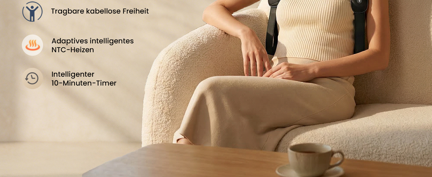 Бездротовий масажер для шиї та плечей COMFIER Shiatsu з підігрівом: 4D глибокий масаж, 3 режими, PU-шкіра, чорний