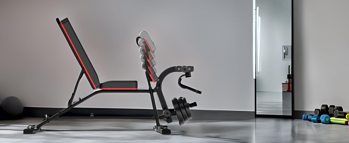 Універсальна лава для тренувань з гантелями та штангою, регульована, для силових, гантельних та пресових вправ, чорна (оновлена версія)