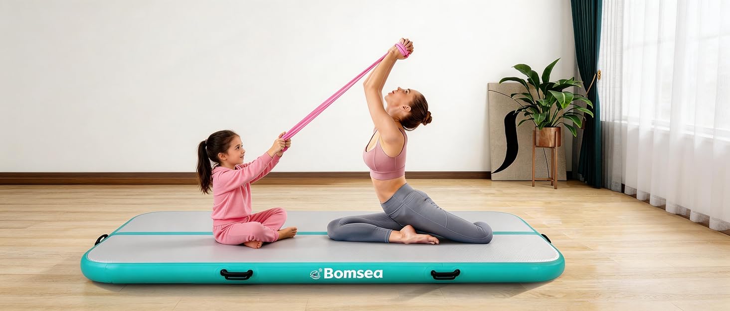 Надувна гімнастична матка Airtrack для дому: рожева, 200х100х10 см. Ідеальна для фітнесу, тренувань та гімнастики.