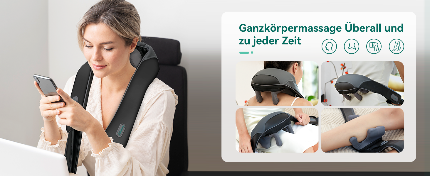 Snailax 4D бездротовий електричний шиацу масажер для шиї з підігрівом, масажер для шиї, плечей, спини та ніг, подарунок для чоловіків і жінок, чорний
